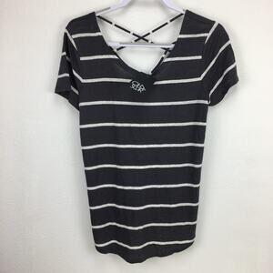 Chaser Gray White Stripe Tee Strappy Shirttail Hi-low Medium NEW